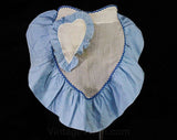 1940s Gingham Apron with Sheer Heart Shapes - Small Size 40s Half Apron - 40's Sweetheart Housewife Blue & White Cotton - Rick Rack