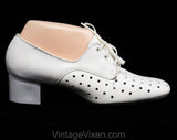 Never Worn Size 7 1/2 1960s Shoes - Off White Polka Dot Perforated Pumps - Deco 20s Inspired - Dotted Leather - 60s Deadstock 7.5 Wide Width