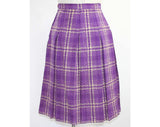 Size 0 Purple Plaid Skirt - XS Girlish 1960s Skirt - Cute School Girl Style - 60s Wool Pleated Skirt - Box Pleats - Waist 23 - 41714