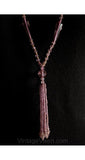 Beautiful 1920s Flapper Necklace - Lavender Lilac Glass Y with Fringe Tassel - Deco 20s 30s Light Purple Jewelry - Long Length to Waist