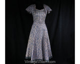 Size 10 Cocktail Dress - As Is 50s Lace Dress with Sequins & Beadwork - Fairytale 1950s Periwinkle Blue Lace Pink Taffeta - Waist 28 - 50771