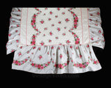 Full Size 1950s Bedspread - Pink & White Roses Quilted 50s Bedroom Linens - Glossy Cottage Floral 50s Double Bed Cover - 105.5 x 93 Inches