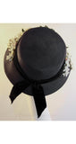 Springtime 1950s Navy Straw Hat with Berries & Flowers - 50s Hat - Cottage Chic - Close-Fit - Blue - Spring - Summer - Bonnet Like - 35964-1
