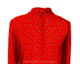 XL 1980s Red Dress - Art Deco Bubble Print Tent Dress - Size 18 Full Flared Breezy Shift - Tied Collar - Long Sleeve Casual A-Line - Bust 46