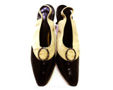 Size 8 Titanic Style Shoes - 1900s 1910s Inspired Heels from the 1950s - Dove Gray Suede & Black Patent Leather Slingbacks - 8N Narrow