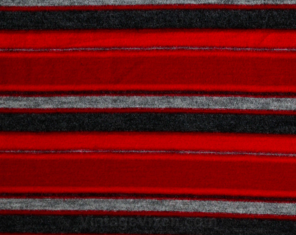 50s 60s Red Striped Jersey Knit - 1.66 Yards x 34.5 Inches Wide - Cute 1950s Scarlet & Gray Stripes - For Blouses Tops Sexy Sweater Girl