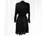 Size 8 1980s Retro Dress - Thin Black Knit with 80s Rainbow Color Confetti - 50s Look Raglan Sleeve Waspy Waist Tall Belt & Full Skirt