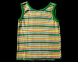 Gender Neutral 1960s Tank Top - 18 Month Toddler Shirt - Sleeveless Girl's Boy's Summer Striped Green Orange Yellow Knit - 60s 70s Deadstock