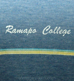Men's Medium T Shirt - Ramapo College 1970s Vintage Tee - Retro 70s Brindled Blue Cotton T-Shirt - Short Sleeved - Chest 42 - 25415