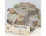 Silver Studded Filigree Dome Brooch - Made In Italy 40s Fine Silver Brooch - 1940s Classic Italian Pin with Tag - Deadstock - NWT 40220-1