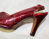 1940s Red Alligator Shoes High Heel Pump Reptile Peep Toe Size 7 Narrow