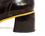 Size 5.5 1960s Shoes - Slick Dark Brown Mod 60s Oxford Pumps with Brass Lace Up - Glossy Wet Look Rounded Toe Go-Go Girl Heels - 5 1/2 M