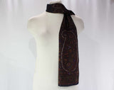 Liberty of London Silk Scarf - Brown Paisley Neck Scarf - Made in England - 1960s Paisleys Border Print - Umber Black Purple - Rectangular