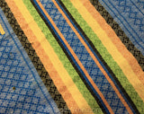 Central American Tablecloth & Eight Matching Napkins - Casual Mexican Guatemalan 1950s 60s Dinner Linens - Blue Yellow Orange Green Cotton