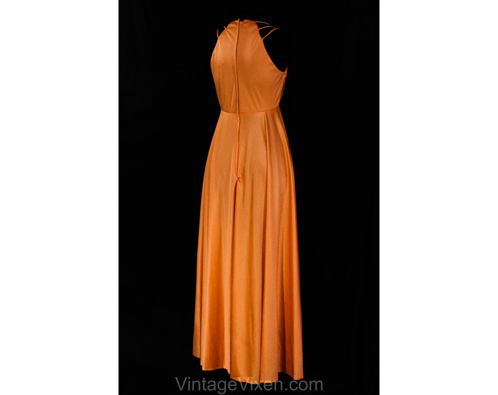 Small 1970s Peach Evening Dress with Triple Straps Small 1970s Peach Evening Dress with Triple Straps