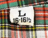Men's Large 50s Plaid Shirt - 1950s Mens Oxford Style Casual Shirt - Red Green White Summer Tartan Cotton - Thin & Light - Chest 44 - 50191
