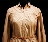 Large 1970s Khaki Shirt Dress with Crafty Knit Belt - Size 14 - Samuel Robert - 70s 80s Designer - Long Sleeved - Chic - Bust 41- 37507-1