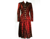Size 2 1930s Dress - XS Authentic 30s Brown Rayon Frock - Long Sleeve Art Deco Swirls Satin Brocade - Rich Lush Hues - Fall Autumn - Bust 34