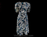 Size 8 1930s Dress - Sheer 30s Rayon Print - Turquoise & Purple Floral Garlands - Authentic Vintage Short Sleeve Summer Frock - Bust 34.5