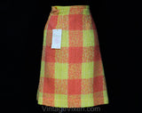 XXXS 60s Boucle Tweed Skirt - Melon Orange & Yellow Wool A-Line - 1960s Office Secretary - less than Size 000 - Waist 21 - NWT Deadstock