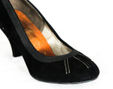 Size 5 Black Suede Shoes - Early 1950s Unworn Heels - Rounded Toe with Radiant Stitching - 5B 50's Swing Style NOS Deadstock - Sandler