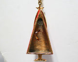 60s Modern Christmas Tree Necklace Pendant & Chain - Celestial Rhinestone Stars - 1960s Art Company - Red Holiday Jewelry - Enamel Metal