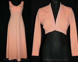 Size 8 Peach Knit Empire Dress & Beaded Jacket - Spring Summer 1970s Prom Evening Formal Gown After Five - Sleeveless - Bust 35 - 40873