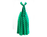 Size 6 Green Polka Dot Skirt - Emerald Jade & Black Silky Crepe - Matching Sash Scarf - 1980s Spring Pleated Pretty Office Wear - Waist 26