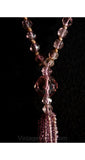 Beautiful 1920s Flapper Necklace - Lavender Lilac Glass Y with Fringe Tassel - Deco 20s 30s Light Purple Jewelry - Long Length to Waist