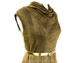 Size 12 1960s Gold Dress - Sparkling Metallic Lurex 60s Cocktail - Gorgeous Large Curvy Knit - Sleeveless Cowl Neck with Belt - Bust 38.5