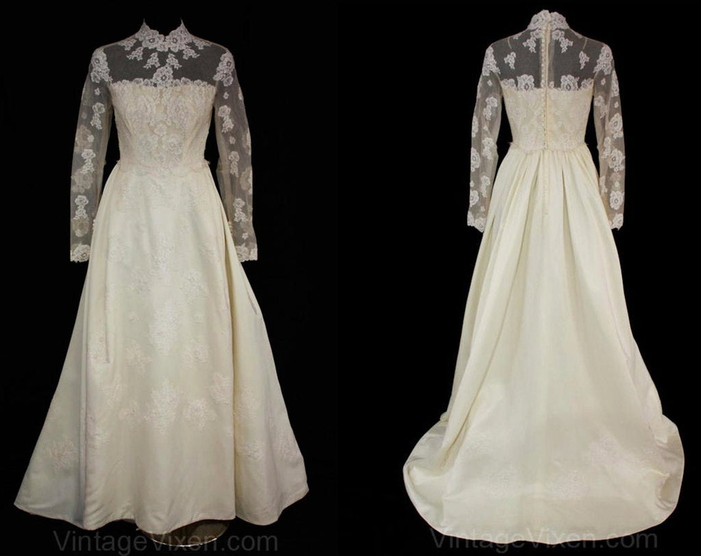Size 4 Wedding Dress - Classic Vintage 1960s Satin & Lace Appliqued Bridal Gown by Priscilla of Boston - Small 60s Bridalwear NWT - Bust 33