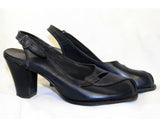 Size 5 1/2 Navy Slingback Shoes - Unworn 1940s Peep Toe Pumps - 5.5 40s Deadstock Dark Blue Leather Heels - Avant Garde Cutout Wrap Design