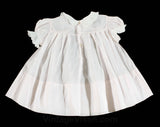 Baby Girl's Smocked Dress - 1940s 50s Pale Pink Infant's Frock & Slip with Smocking - Size 6 Months Layette - Sweet Vintage Hand Sewn Cotton