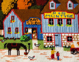 Horse Town Needlepoint Canvas - Burnt Orange Equestrian Fox Hunt Scenes - McIntyre Barn & Tack Shop - ca. 1989 Hand Made Artisan 20 x 10.75"