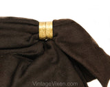 1930s 1940s Cocoa Brown Purse - Chic 30s 40s Fur Felt Clutch Handbag with Floral Metal Rings & Cinched Design - Chic Lewis Collector Bag