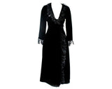 Size 8 1930s Evening Coat - Authentic 30s 40s Velvet Princess Coat with Chantilly Lace Collar & Cuffs - Exquisite Wrap Design - Bust 34.5
