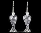 Matched Pair Art Deco Style Perfume Bottles - Clear Pressed Glass Starburst Sunburst Design - 1940s 50s Glam Boudoir Vanity - Two Containers