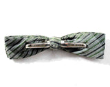 1950s Men's Bow Tie - Classic Green Gray & Black Mens 50s Striped Bowtie - Diagonal Striped Mid Century Clip On Skinny Tie