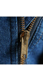 Size 4 Zipper Chic Denim Dress - Sophisticated 1990s Curvy - Small 90s Club Wear Dress - Long Sleeve Blue Denim - Waist 24.5 - 39768-1