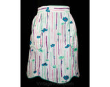 40s Jade & Pink Apron - 1940s Floral Stripe Spring Summer Half Apron - Scallop Hem - Rick Rack - Green Purple White - NOS Deadstock - 41526