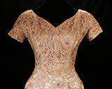 Size 6 Marilyn Cocktail Dress - Small 50s Dusky Lilac Pink Lace - Full Skirt & Satin Lining - 1950s Grandeur - Elegant Sequins - Waist 25.5