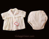 1950s Baby Girl's Pink Shirt & Short - Size 6 Months - 40s 50s Seersucker Summer Infants Outfit - Waterproof Diaper Cover - Deadstock