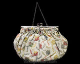 1930s Pastel Flowers Purse - So Charming 30s 40s Petite Handbag with Pink Yellow Blue Mint Green Dainty Soutache - Spring Crepe Hand Sewn