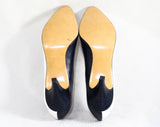 Size 10 Unworn Navy & White Leather Pumps - 1980s Dark Blue Faux Snakeskin Shoes - 1950s Inspired Two Tone Heels - 10M 80s NOS Deadstock