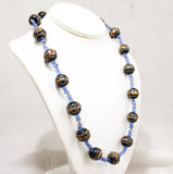 Venetian Glass Bead Necklace - 30s 40s 50s Art Glass Wedding Cake Beads - Rich Blue Emerald Green & Metallic Gold - Venice Italy Artisan