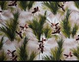 Cotton Fabric Scrap - 35 x 18.25 Inches - 1950s Wild Hunting Birds in Hand Stitched Padded Trapunto - 50s Forest Novelty Animal Scene