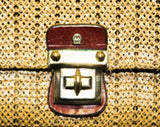 1960s Designer Purse by Etienne Aigner - Natural Woven Raffia, Cognac Leather & Brass Handbag - 60s Artisan Made Preppy Chic Top Handle Bag