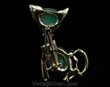 1960s Cool Cat Brooch - Emerald Green & Gold with Rhinestones - 50s 60s Cateye Mid Century Novelty Animal Pin - Sassy Little Pussycat