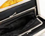 1930s Art Deco Purse - Authentic 30s Black Faux Leather Bag with Carved Amber Plastic Clasp - Rare Depression Era Handbag - As Is - 50239