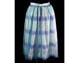 Size 6 1950s Summer Dress - Turquoise & Purple Sleeveless Top with Full Skirt - Sheer Cotton Gauze and Tulle - 50s Picnic Chic - Waist 26